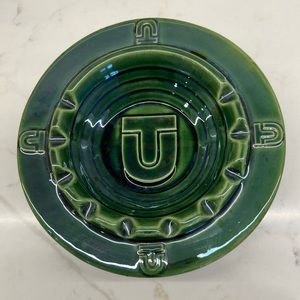 Vintage Green Beauce Pottery Ashtray United Tires Mid Century Modern
